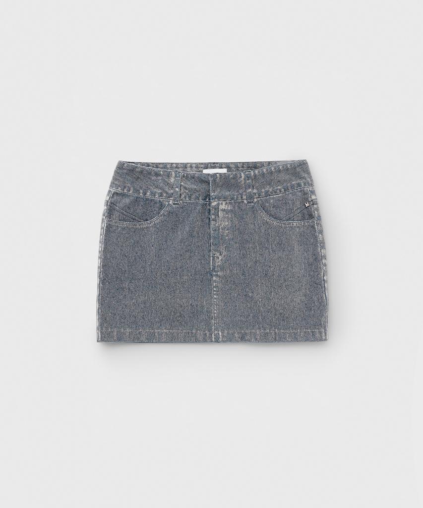 Mongdol Velvet Denim Mini Skirt Gray Blue Mdsk027Grayblue