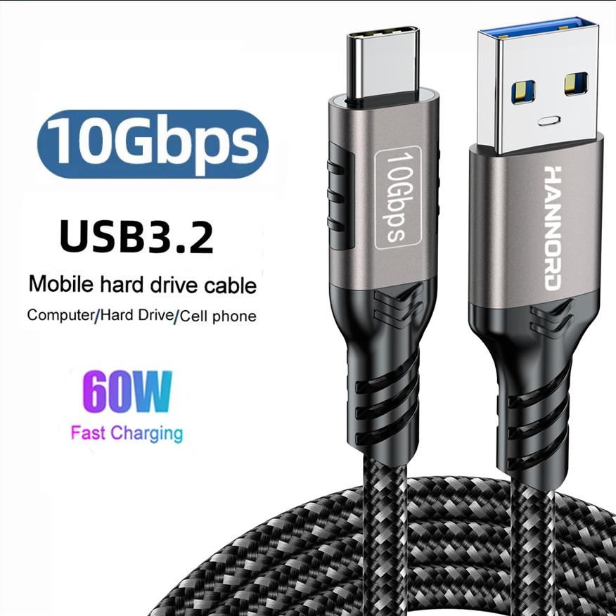 

Hannord USB3.2 10Gbps USB A to USB C 3.2 Gen2 Type-C Cable Data Transfer 3A 60W QC 3.0 Fast Charging for Macbook SSD 0.5m