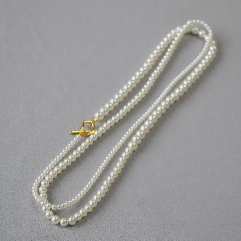 French Elegant Multi-Layer Pearl Beads Necklace with OT Buckle