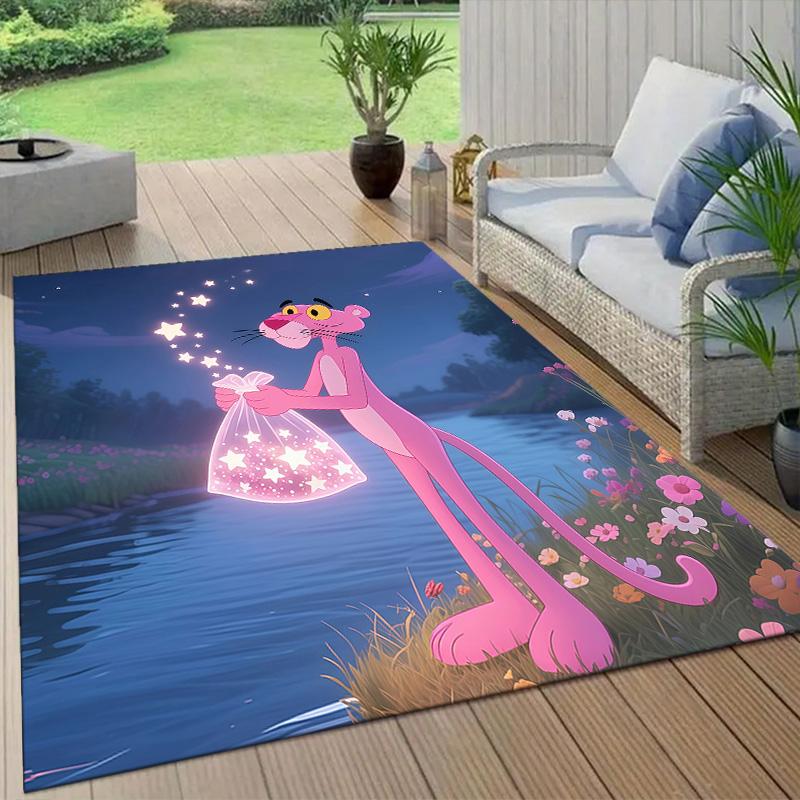 Der rosarote Panther Flanellmuster Quadratischer Teppich, Läufer, Teppich für Wohnzimmer Schlafzimmer Sofa Spielzimmer Dekor, Rutschfeste Fußmatte
