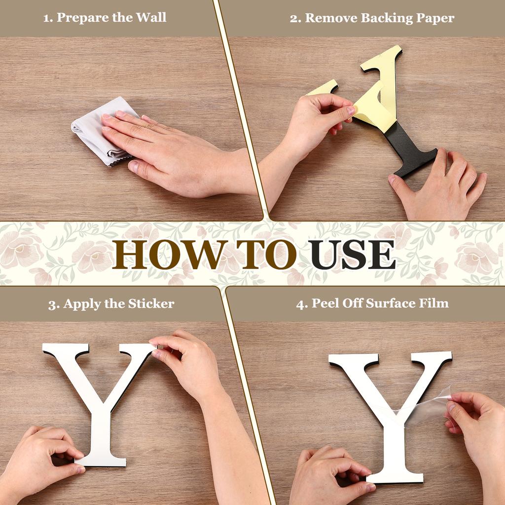 20cm 3D Mirror Acrylic Wall Sticker 26 English Letters Wall Sticker Decals Self-Adhesive Wall Art Mural Home Party Light Gold