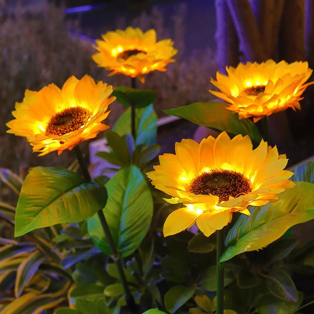 LED Sunflower Landscape Lighting Waterproof Solar Lawn Walkway Lighting Easy Installation Automatic Switch for Courtyard