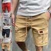 Shorts Cargo Masculinos Cor Sólida Comprimento do Joelho Retos Pernas Largas Multibolsos Streetwear para Treino
