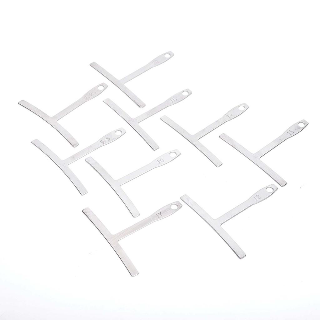 9Pcs Guitar Radius Gauge Stainless Steel T Shape Ruler Fingerboard Measurement Luthier Tool(Silver )