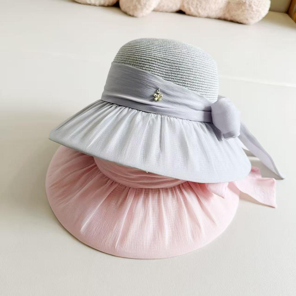 New bow straw hat with enlarged brim sun protection sun hat women's summer versatile anti-ultraviolet cool hat