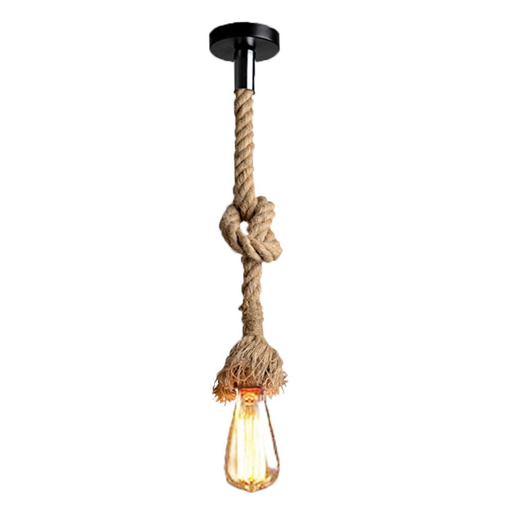 Lixada 50cm AC220V E27 Einköpfige Vintage Hanfseil Hänge-Pendel Deckenleuchte Lampe Industriell