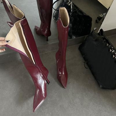 Fashion Fashion Pointed Toe Ladies Knee High Boots Heels Shoes Female Zippers Women Long Modern Boots Pumps Shoes Big Size 43 Lady