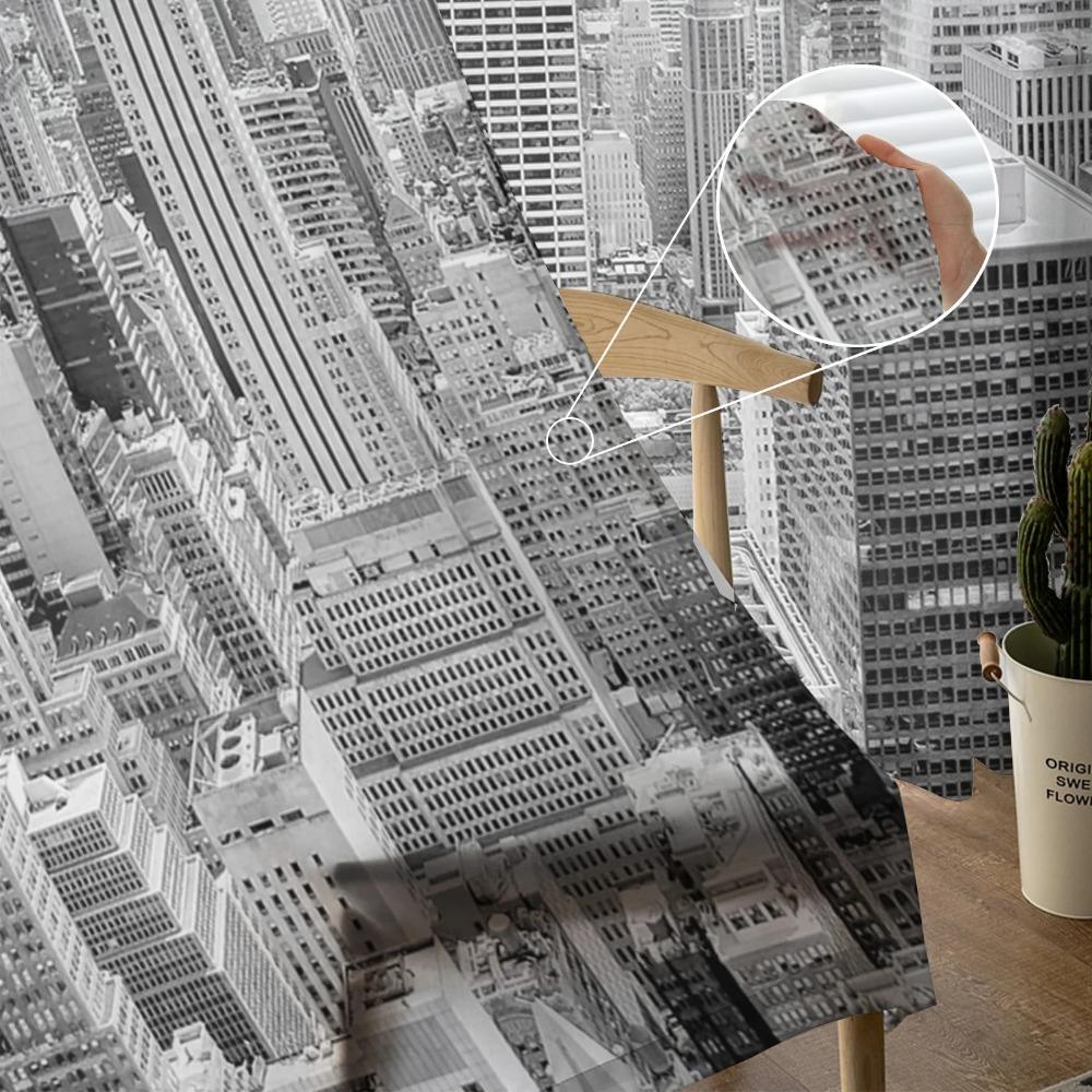 Grey New York City Sheer Voile Curtains Window Treatment for Kitchen Living Room Bedroom Decoration Modern Tulle Curtains