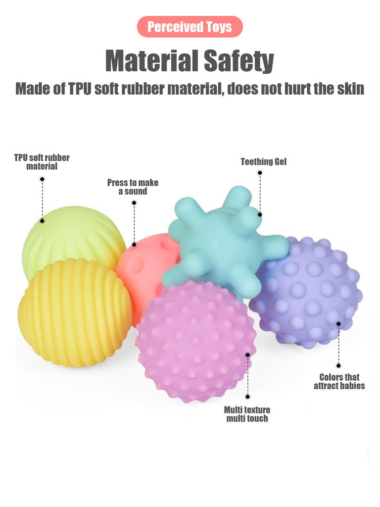 6 PCS Infant Sensory Playthings Balls Infant Bath Enjoy Water Bathroom Gentle Playthings Ball Can Make a Sound Gentle Rubber Ball