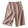 High Waist Elastic Waistband Women Shorts Button Fly Pockets Knee Length Straight Wide Leg Suit Short Pants Workwear