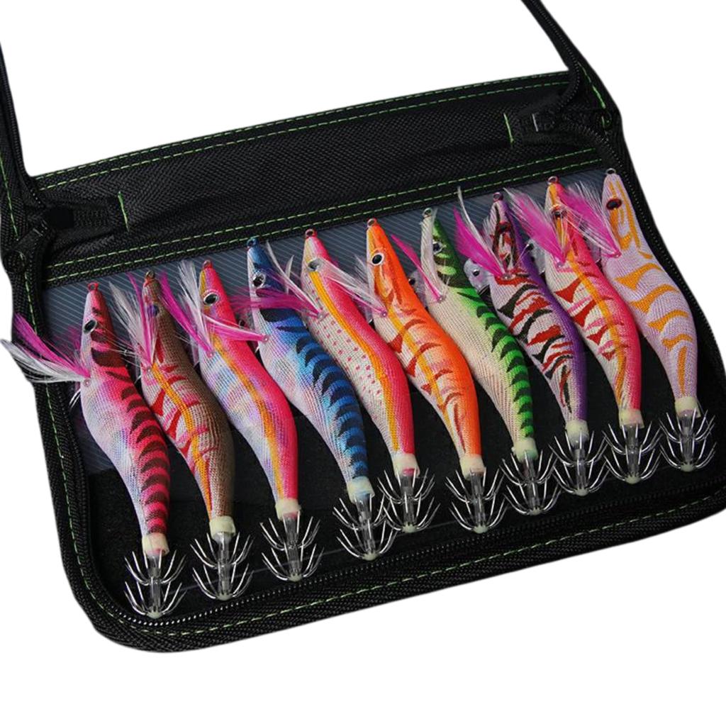 NASSIA 10-Piece Egi Lure Set, Psycho Squid Rattle, Size 3.5, Gamakatsu Luxe Evolidge Shallow Model Egging Lure (Type A)