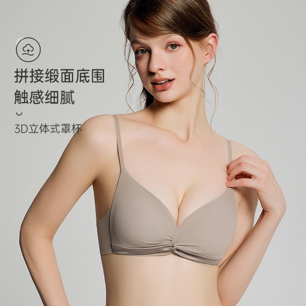 Mulberry Silk Heavy Satin Silk-smooth Three-dimensional Twist Thin Underwire Triangle Cup Push-up Bra Underwear