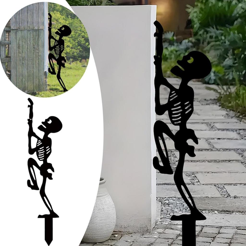 Halloween Garden Metal Stakes Black Skeleton Silhouette Decorative Stakes Outdoor Decor For Yard,Halloween Decorations (Black, L)