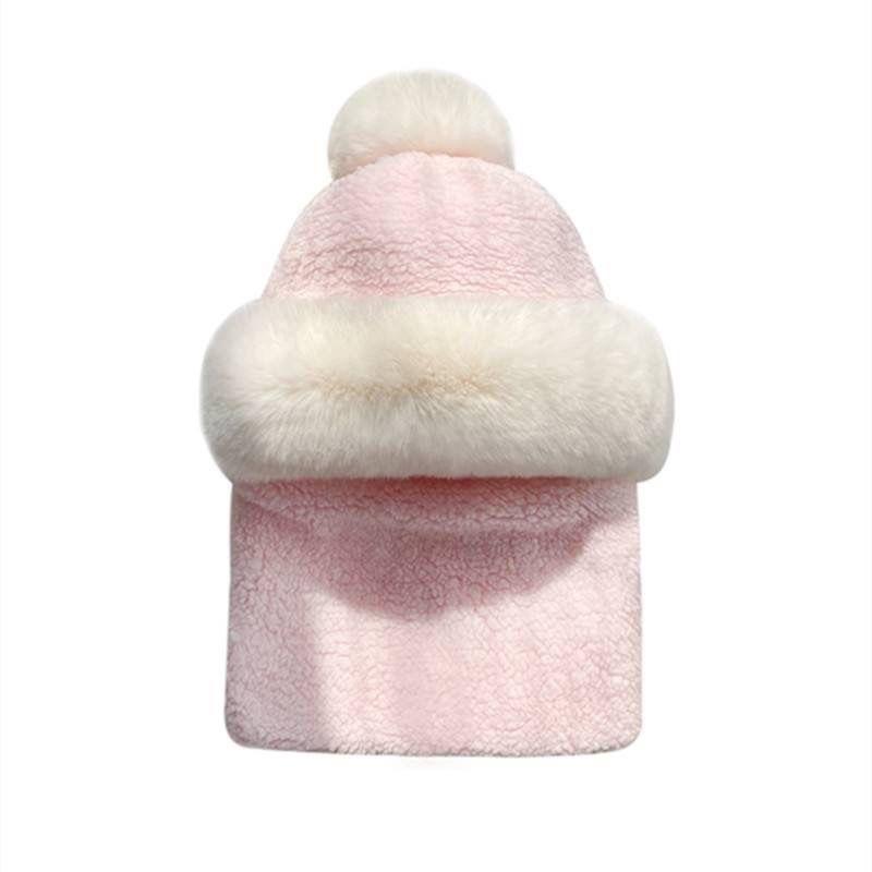 2pcs/sets Winter Hat Ear Protection Windproof Outdoor Cycling Women's Korean Scarf Mask Integrated with Thick Velvet Warm Toe Cap