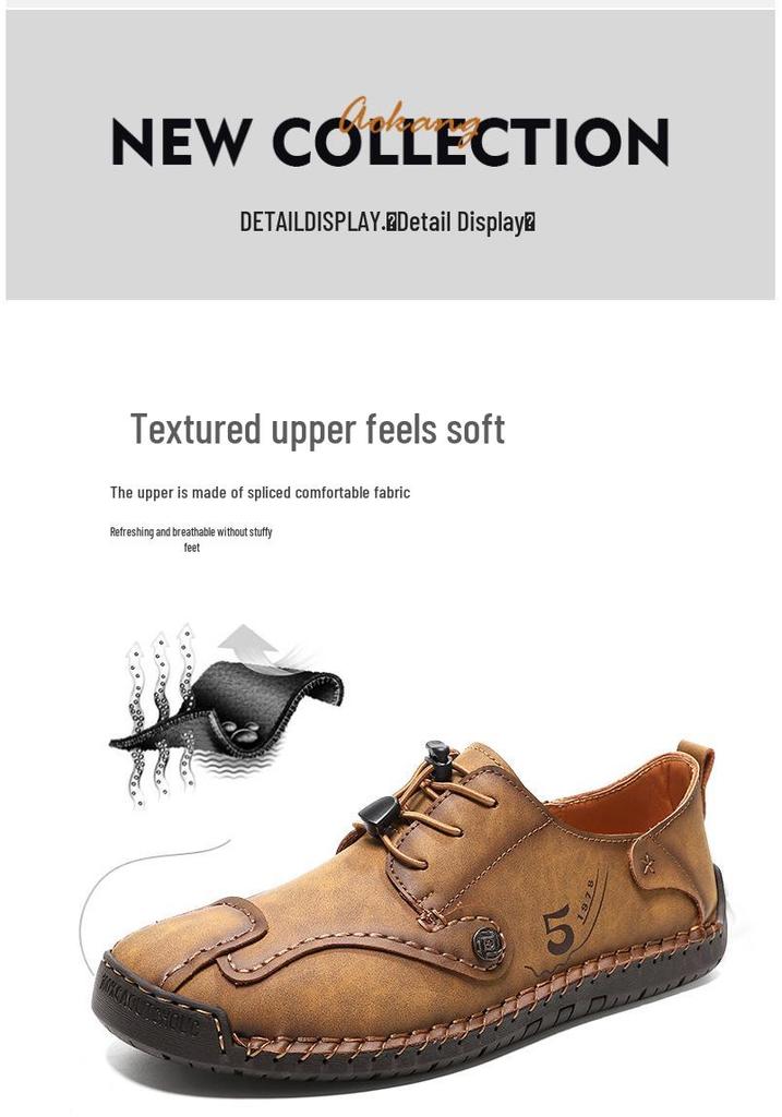 2025 Autumn Handmade Men's Large Size Casual Leather Slip-on Moccasins