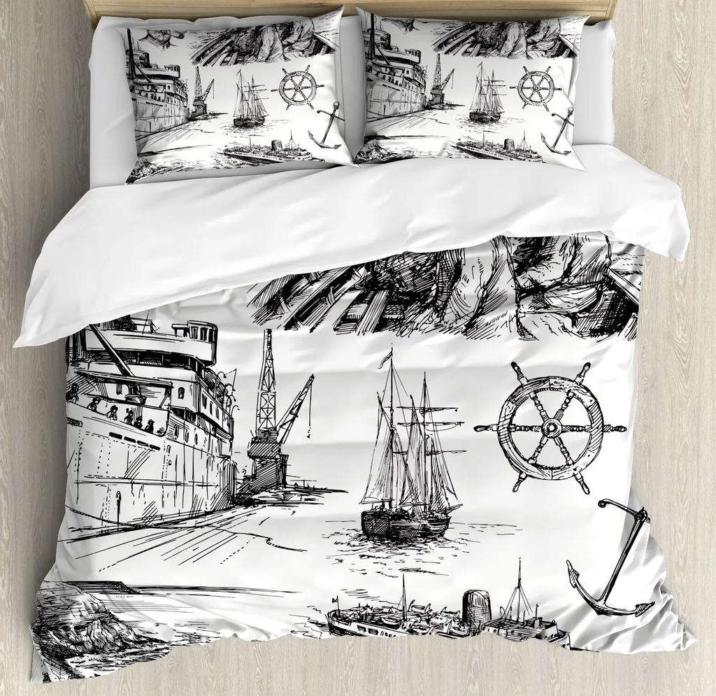 Pirate Sailboat Soft Duvet Cover Nautical Ocean Theme Young Boys Ten Beding Col Style Adult People Beding Set Wave Patern Printed Rom Decor