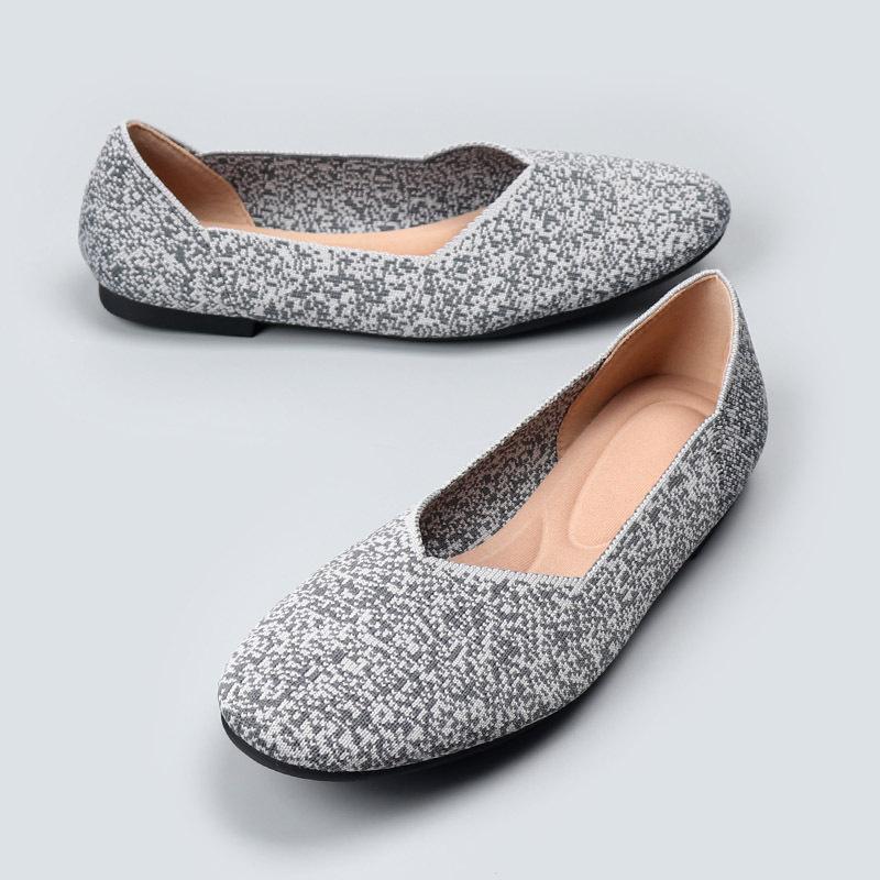 Mode 2024 Damen Rundzehen Einzelne Schuhe Weben Flach Atmungsaktiv Frühling Herbst Bequem Weiche Sohle Frühling Sommer Strickschuhe