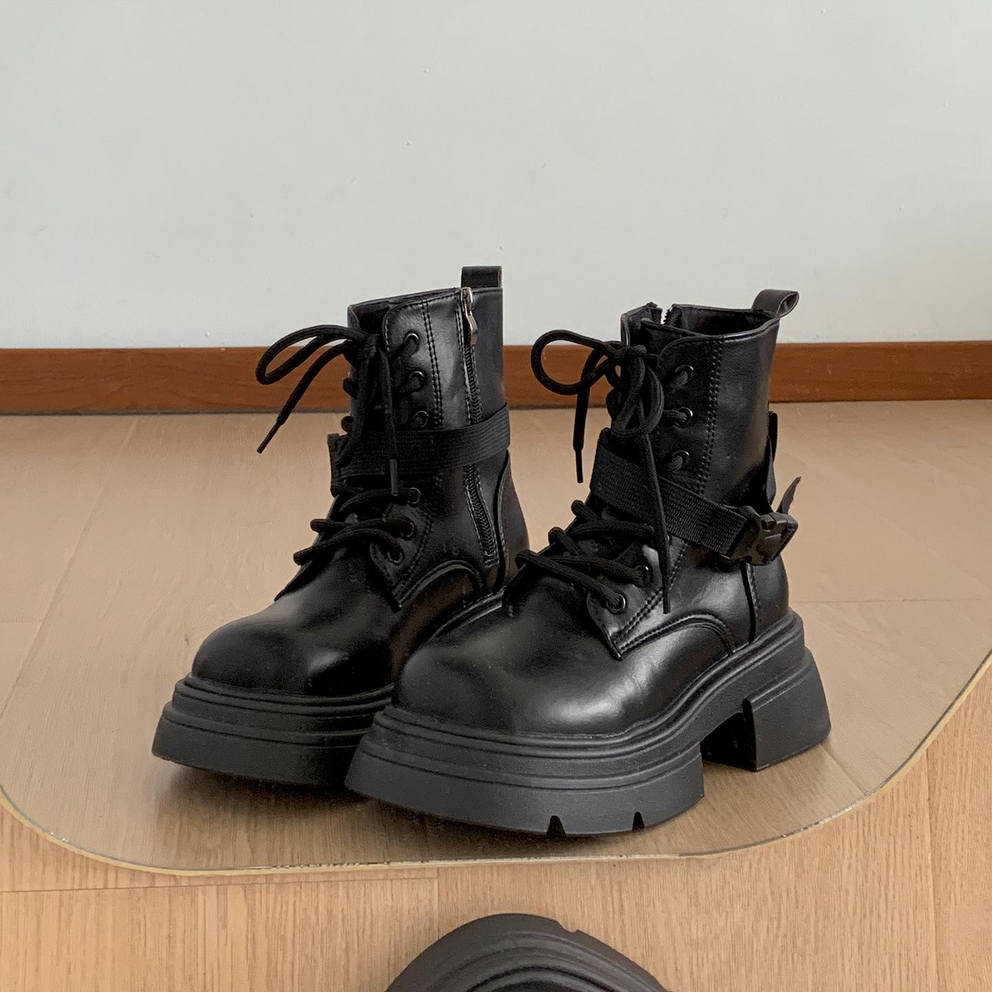 

Black retro British style thick-soled heightening Martin boots women s 2025 new summer high-end skirt short boots 35