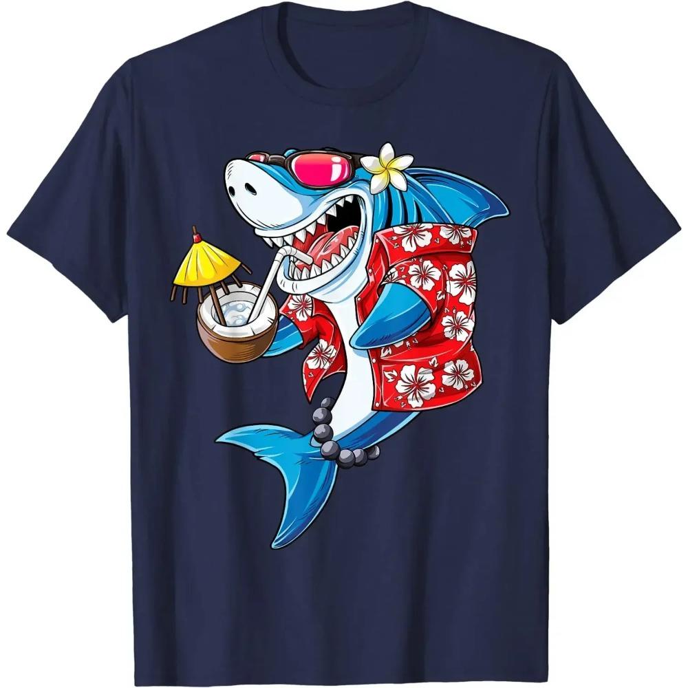 Shark Hawaiian Funny Aloha Hawaii Beach Gifts Men T-Shirt Casual Cotton Daily Four Seasons Streetwear Graphic T Shirts