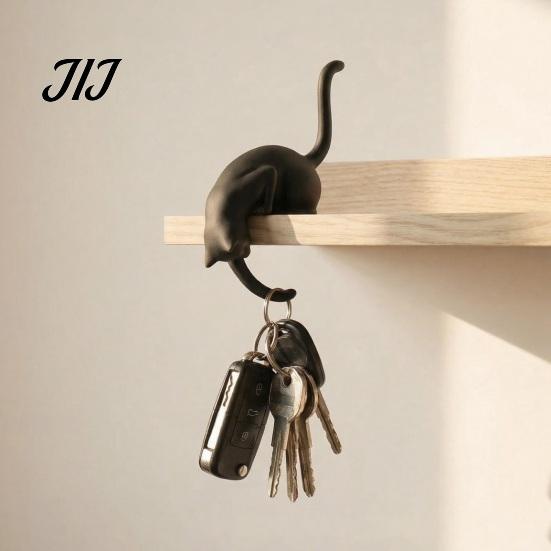 Gancio Decorativo a Forma di Gatto con Lanterna per Organizzazione Domestica, Gancio Decorativo da Parete Fatto a Mano Stampato 3D con Luce LED, Scaffale Creativo per Libreria Scrivania e