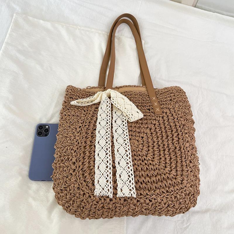 Yogodlns Eco Straw Shopping Bag For Women New Bohemian Beach Bag Large Capacity Shoulder Bag Trend Fashion Woven Handbag Tote