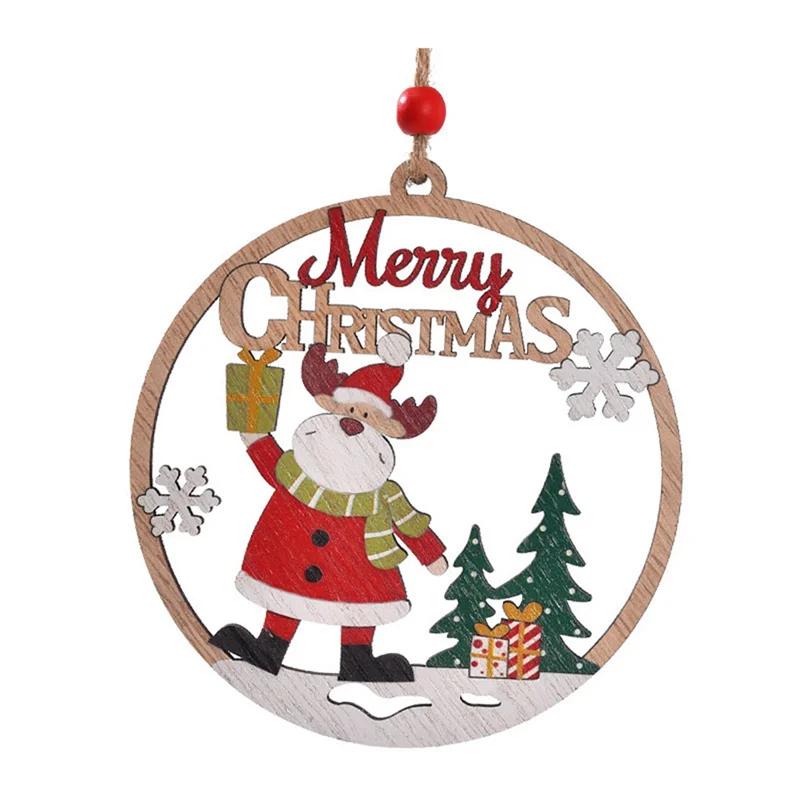 Safe Wood Tag Wooden Hanging Christmas Ornaments Hollow Wood Cutouts Round Reindeer Xmas Tree Wooden Ornaments Rustic Holiday