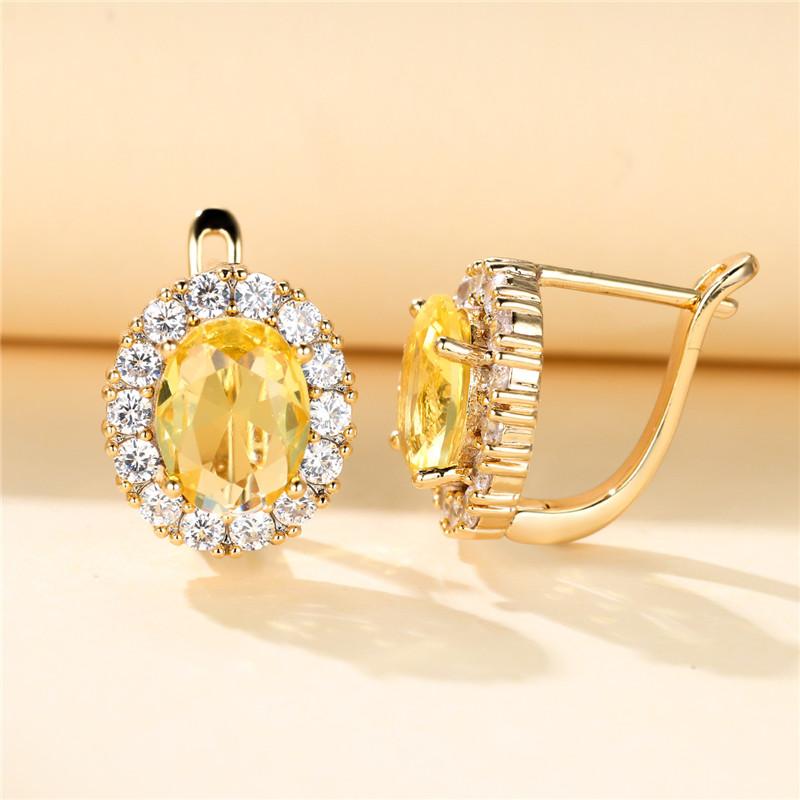 Luxury Crystal Yellow Oval Stone Earrings Multicolor Zircon Small Hoop Earrings Classic Silver Color Wedding Earrings For Women