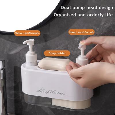 Double Head Liquid Soap Dispenser with Detachable Dish Shampoo Body Hand Wash Shower Gel Container Bathroom Refillable Empty Press Pump Bottle