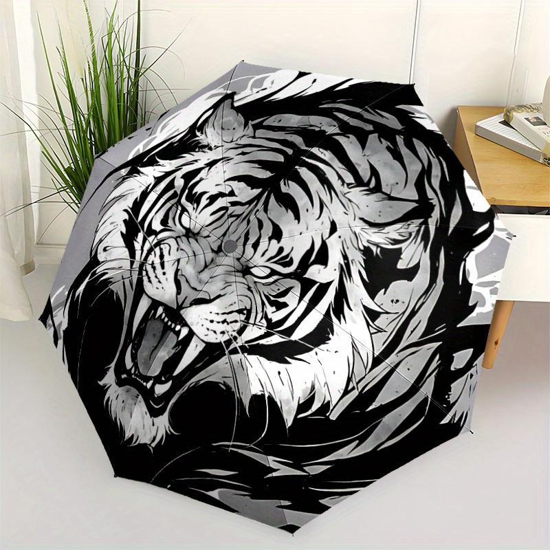 1pc Tiger Wildcat Auto Open/close Leisure Umbrella, 8-Rib sturdy structure, Portable Travel Umbrella, Parties, Everyday Use, Outdoor Accesso