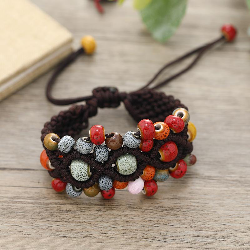 Hand-woven retro ceramic bracelet women's versatile simple temperament literary hand rope with jewelry
