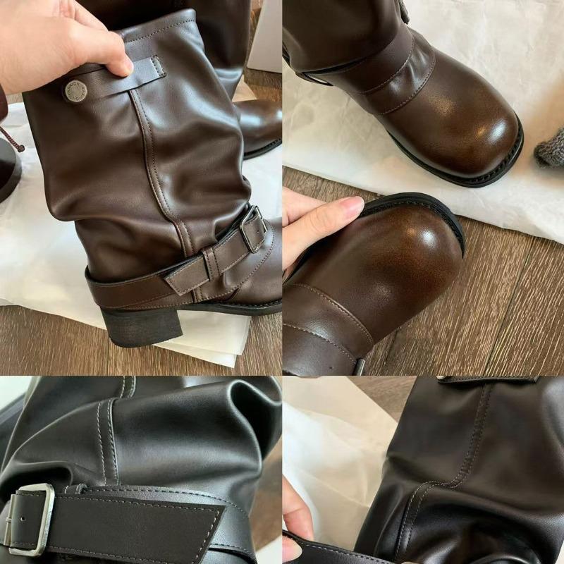 Antypoślizgowe kozaki z nogawkami spodni, damskie plisowane kozaki z klamrą, botki, buty damskie