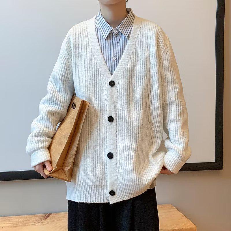 

2023 Retro Japanese Solid Color V-Neck Cardigan Sweater for Kids: Warm, Casual, and Knitted for Boys and Girls. M чорний