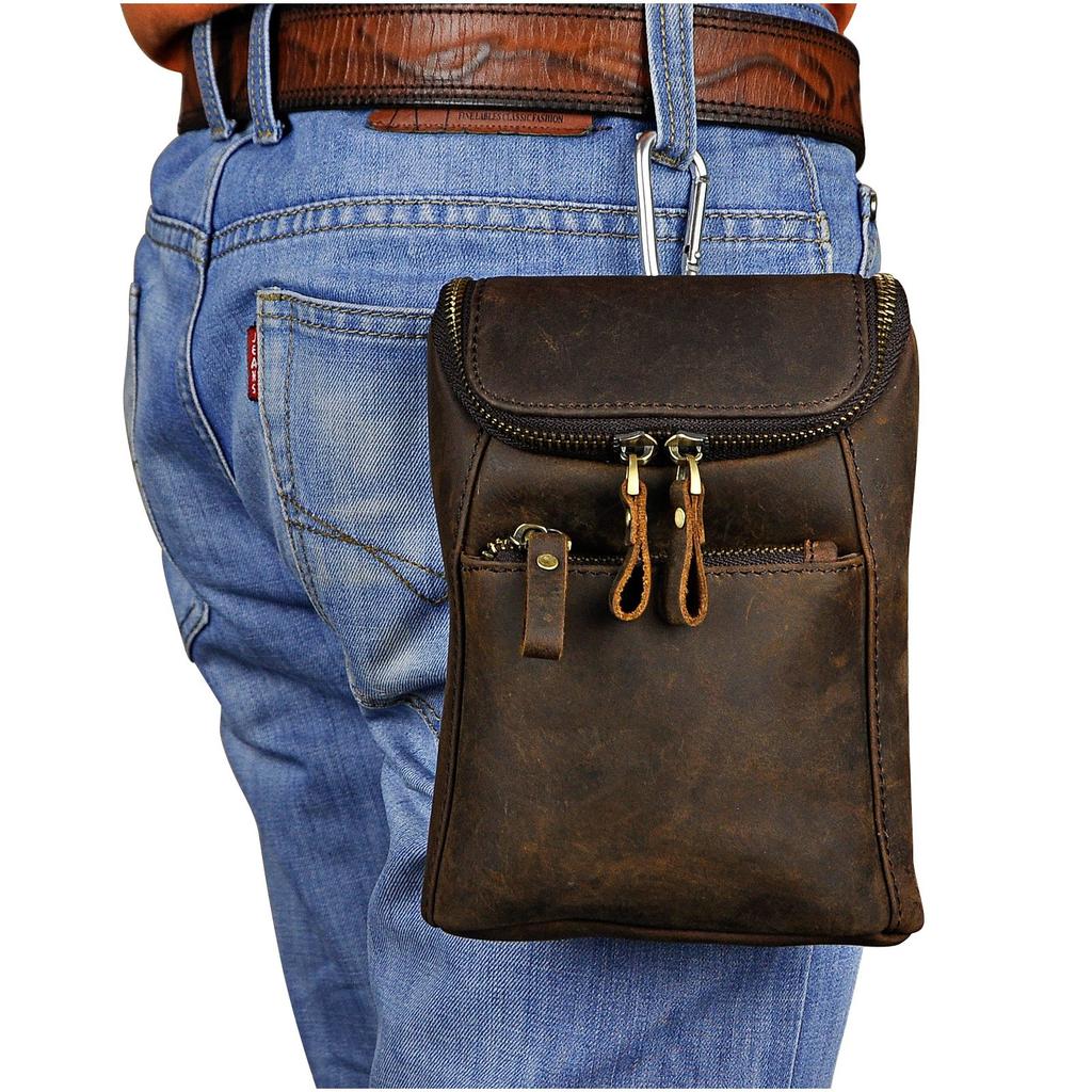 Echte Leder Kleine Umhängetasche, Schultertasche, Hüfttasche, Multifunktionale Tasche mit Handyfach, Hüftgurt-Tasche, Le'aokuu Herrentasche, Tasche, Klettverschluss