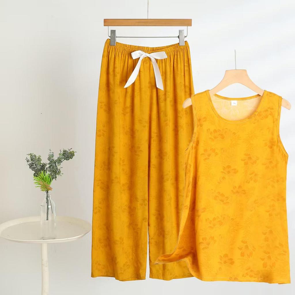 Chic 2025 Summer Women's Cotton-Silk Tank and Long Pants Set