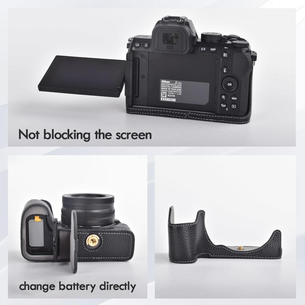 Rieibi Handmade Genuine Leather Half Nikon Z50II Mirrorless Digital Camera Body Protective Grip Case for Nikon Z50 II Case, Case,