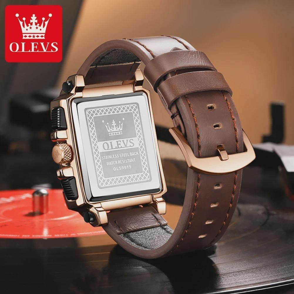 Top Brand Luxury Mens Watches Fashion Blue Square Quartz Watch for Men Sport Leather Strap Chronograph Wristwatches
