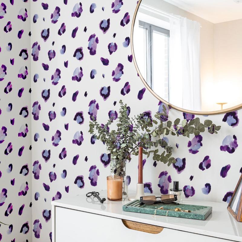 Purple Leopard Print Wall Decals Self Adhesive DIY Art Stickers for Modern Living Room Bedroom Background Wall Decor