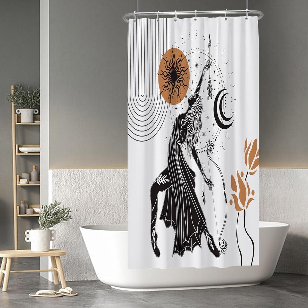 Cartoon Cactus Shower Curtain Tropical Plants Mexican Texas Minimalism Black And White Decorative Artistical Shower Curtains For
