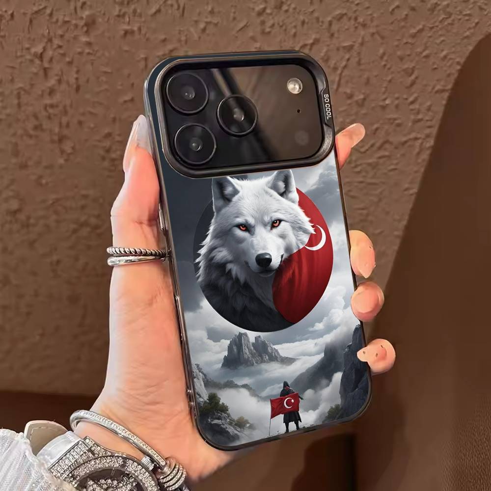 Turk Wolf Turkey Flag Phone Case For iPhone 17,16,15,14,13,12,11,Pro Max,Plus Candy Silver Cover
