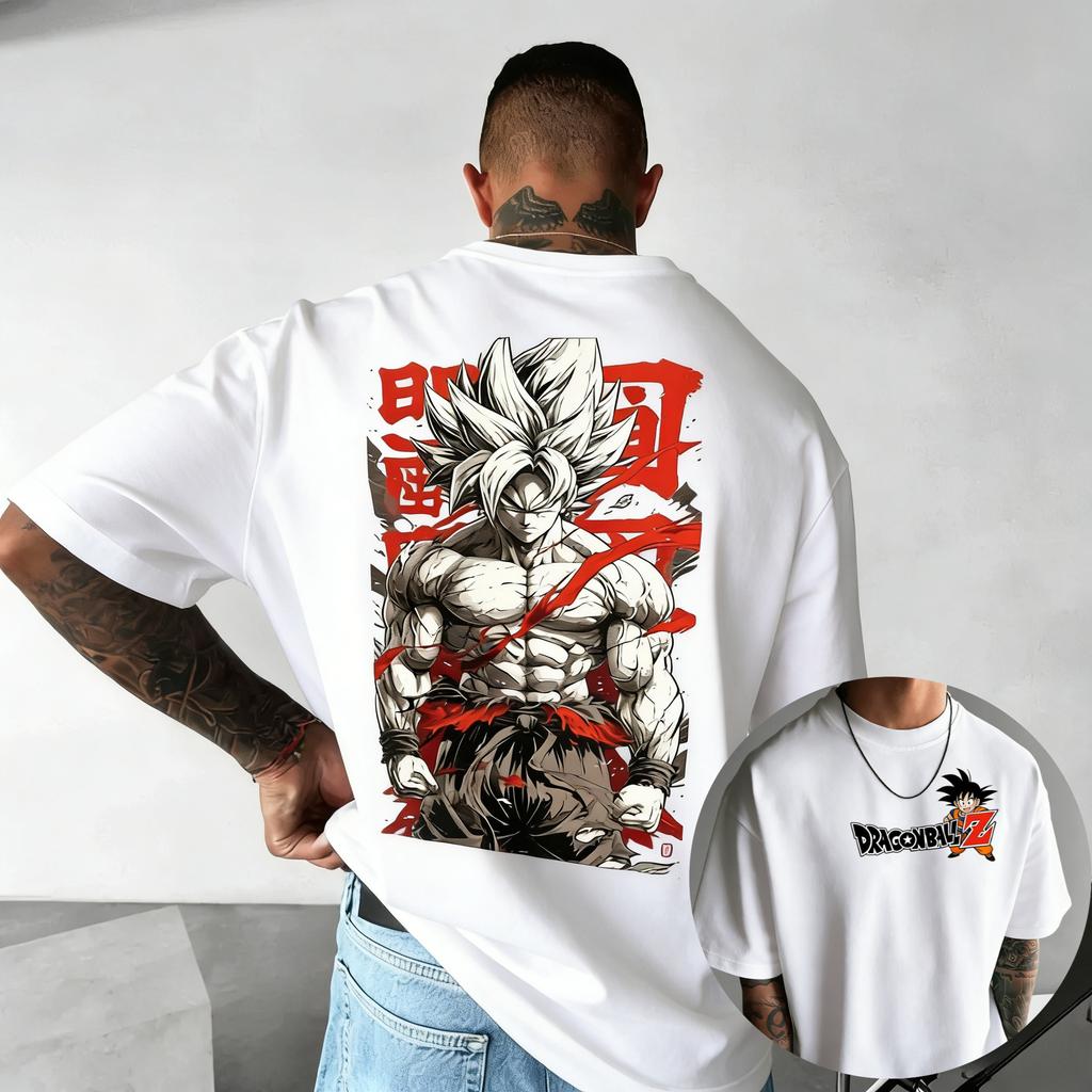 New Dragon Ball Anime Goku Roundneck Shortsleeved 2026 Bandai Summer Mens Sports Loose and Breathable Cotton Tshirt