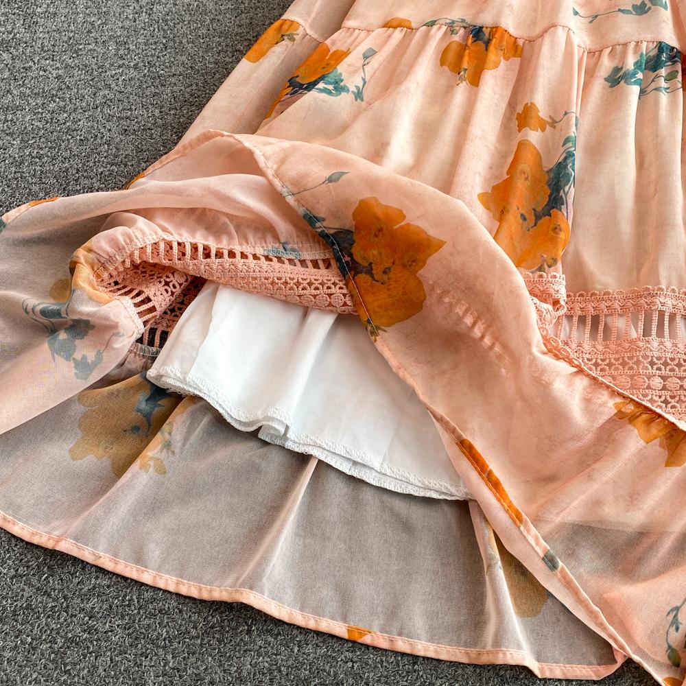 Осеннее винтажное женское длинное платье в стиле пэчворк с цветочным принтом — фото 16