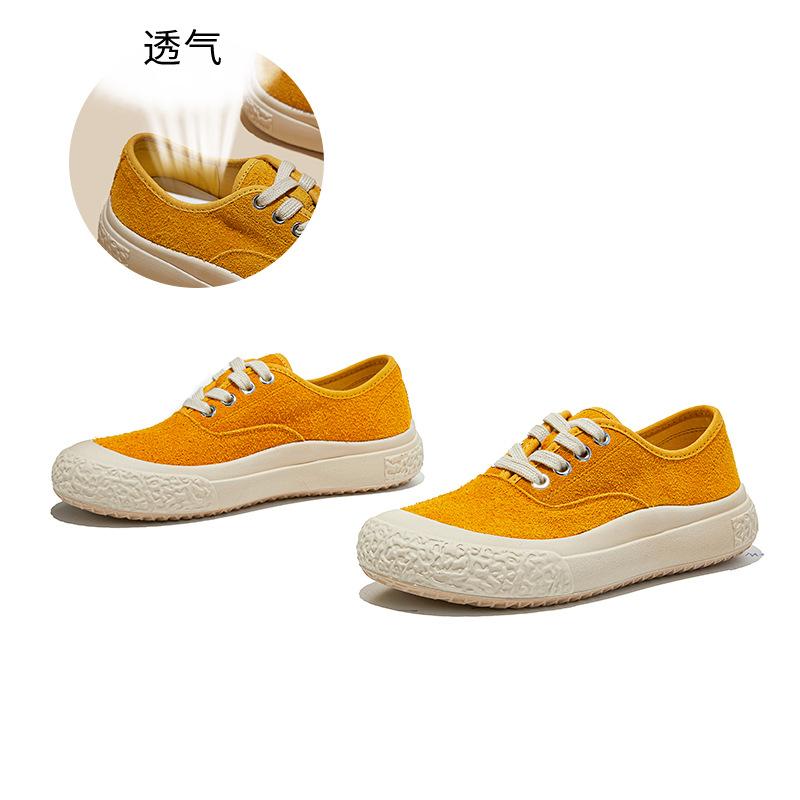 

First layer cowhide little white shoes spring casual shoes women s sports retro flat-soled single shoes versatile and comfortable women s shoes 35 жёлтый