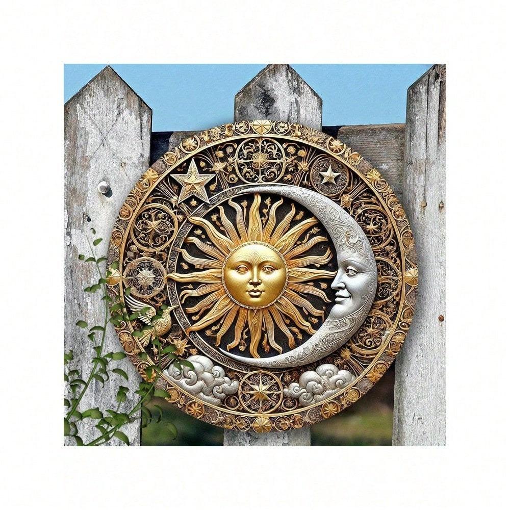Iron Wall Art Sun Moon Round Metal Sign 20cm Home Decor Gift