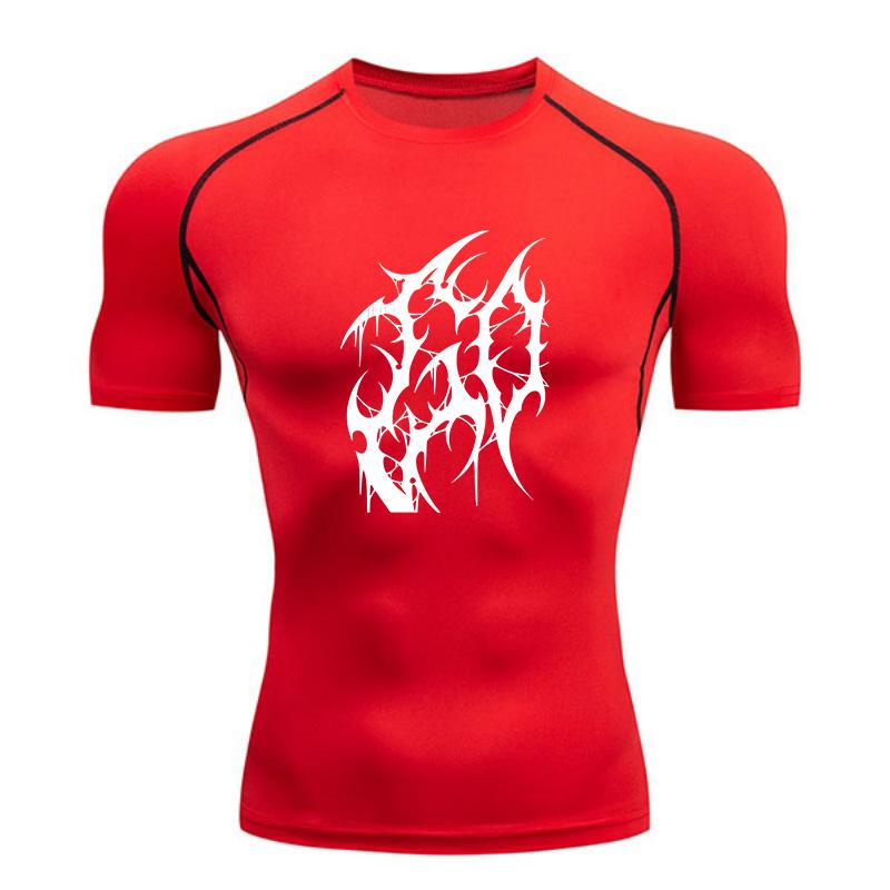 Men's Quick Dry Compression Athletic T-Shirt, White Extreme Brutal Death Metal Graphic Tee for Gym Workout Running Train