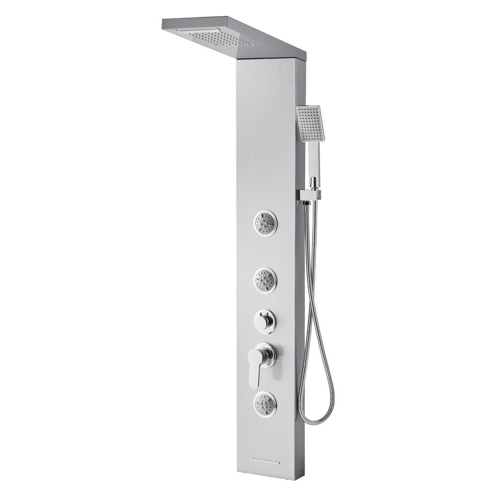 VEVOR Shower Panel Tower System with Rainfall Waterfall Shower Head, 53 in Brushed Stainless Steel Shower Column, 5-Function Faucet