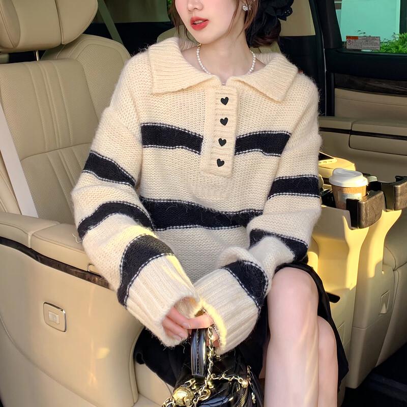 TonLion Women's Striped Polo Sweater