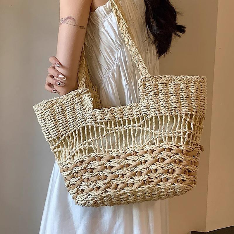 

Woven Bag Women S Bag Large Capacity Straw Bag Versatile Shoulder Crossbody Beach Bucket Bag бежевий