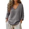 Spring 2026 Women's Casual Loose V-Neck Cotton Linen Long Sleeve Top