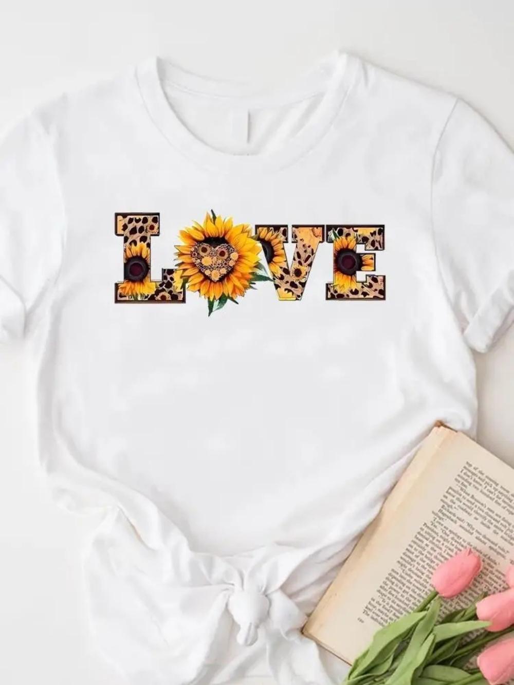 

Women Top Tshirts Butterfly Flowers Sunflowers Print Durable Plussize Casual Tshirt Travel Daily Fashion Streetwear Gifts S