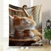 Cozy Cat Holding Mug Bedroom Blanket for Livingroom Couch Lunch Break Soft Throw for Friend's Festival Gift